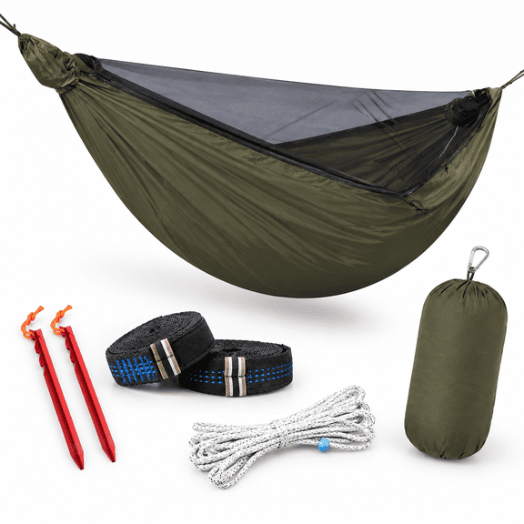 11ft Ultralight Camping Hammock With Mosquito Net And Ridgeline