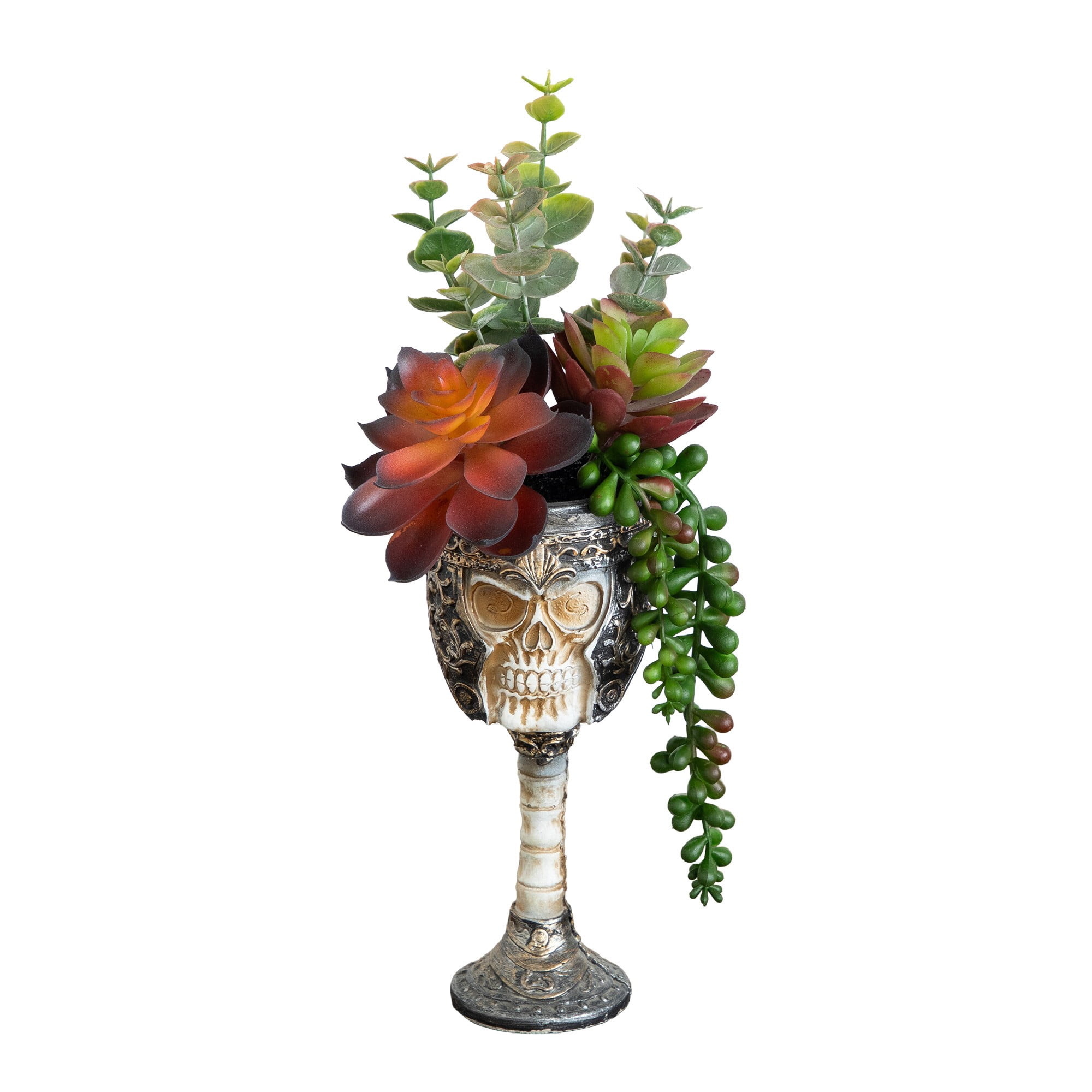 11in. Artificial Halloween Succulent Garden in Skull Chalice Planter