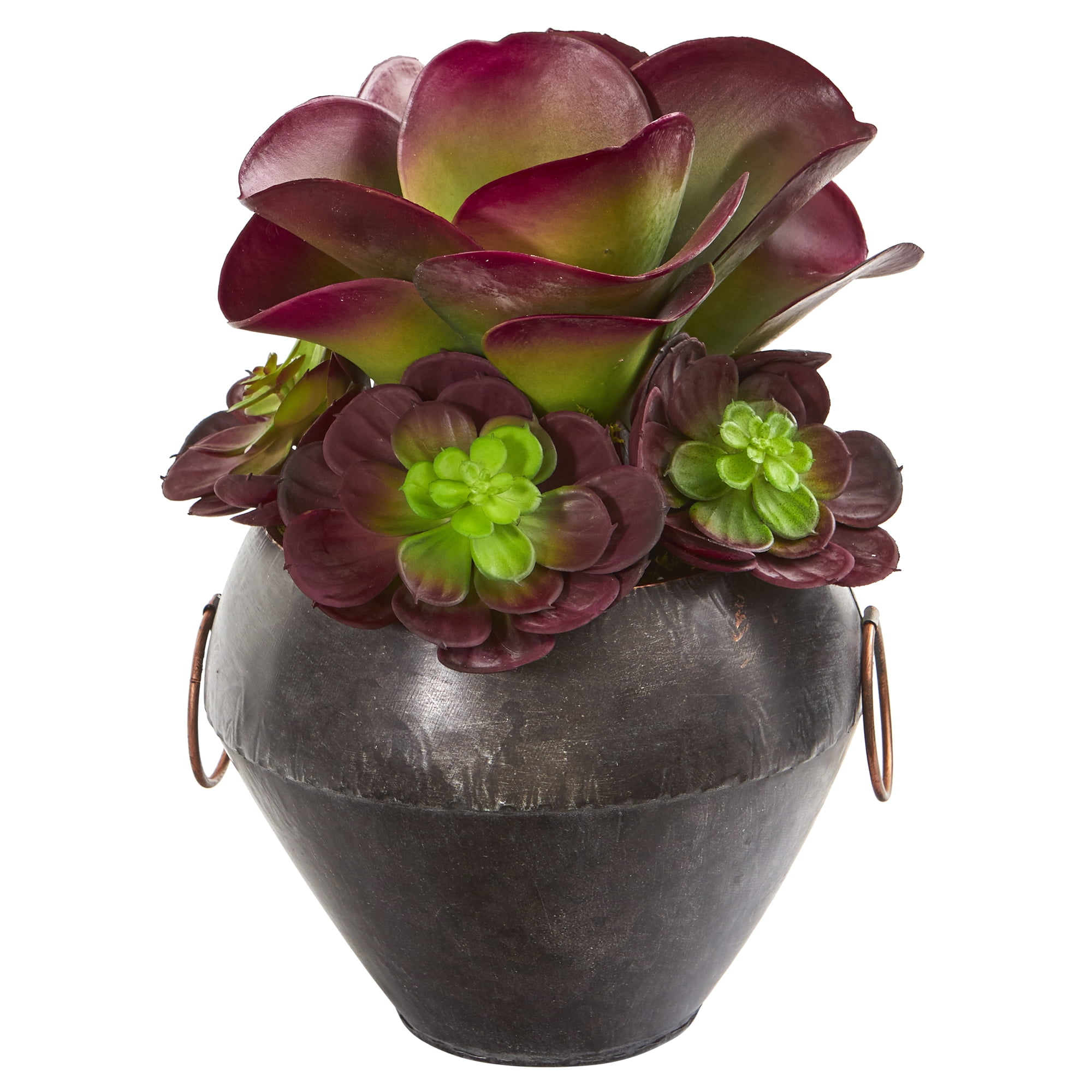 11in. Echeveria and Succulent Artificial Plant in Metal Bowl