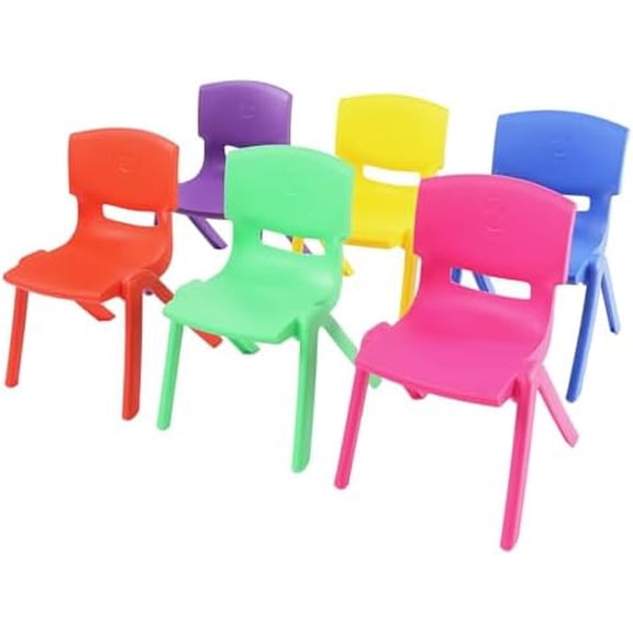 11in Height Plastic School Stack Chair 6-Pack Seating, Stacking Student Chairs, Stackable for Children Toddler Indoor Outdoor Home Playroom Daycare Preschool, Multicolor$$Office