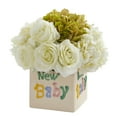 thumbnail image 1 of 11in. Rose and Hydrangea Artificial Arrangement in "New Baby" Vase, 1 of 2