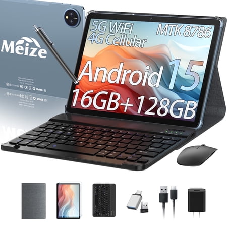 11inch Android 15 Tablet,128GB ROM 16GB RAM,Android Tablet,5G WiFi+4G Cellular,MTK8786 2.0Ghz Octa-Core Tableta,21MP Dual Camera,GPS,BT5.0,8000mAh,Tablet with Keyboard,4G LTE Tablet for T-Mobile