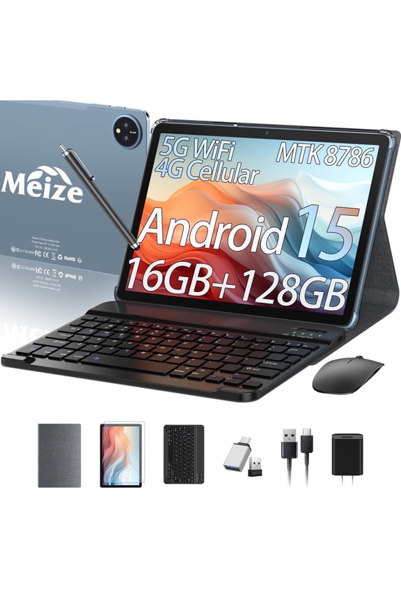 11inch Android 15 Tablet,128GB ROM 16GB RAM,Android Tablet,5G WiFi+4G Cellular,MTK8786 2.0Ghz Octa-Core Tableta,21MP Dual Camera,GPS,BT5.0,8000mAh,Tablet with Keyboard,4G LTE Tablet for T-Mobile