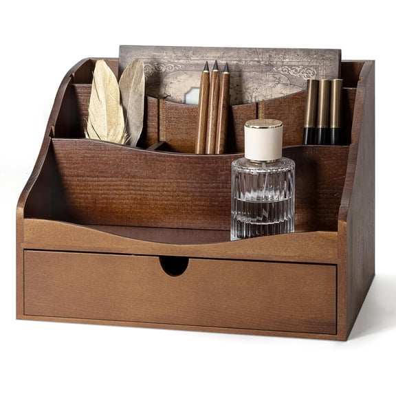 Rebee Vision Mail Organizer for Desk with 4-Slot for Home & Office, Brown
