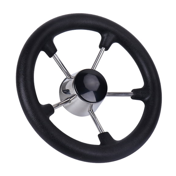 11in 5 Spoke Boat Destroyer Steering Wheel with Black Foam Stainless Steel Steering Wheel Without Knob for Marine Yacht