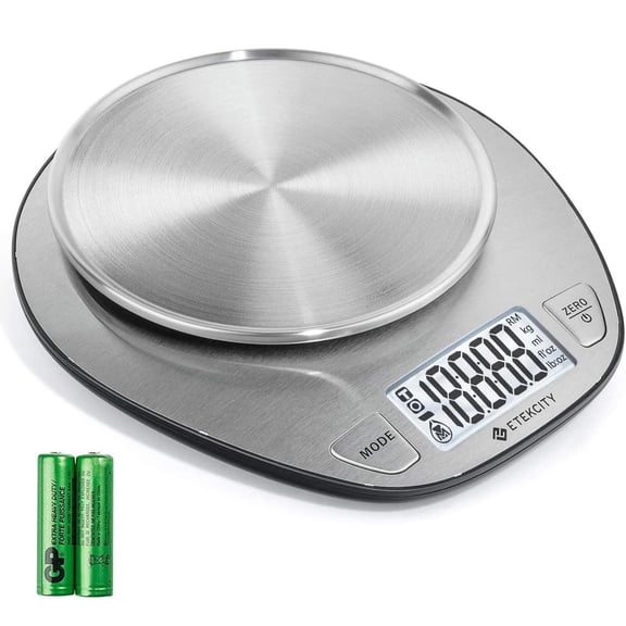 11lb/5kg Stainless Steel Digital Kitchen Food Scales, with Liquid Volume Measurement Function, Auto Zero/Tare and Large Backlight LCD Display, Silver