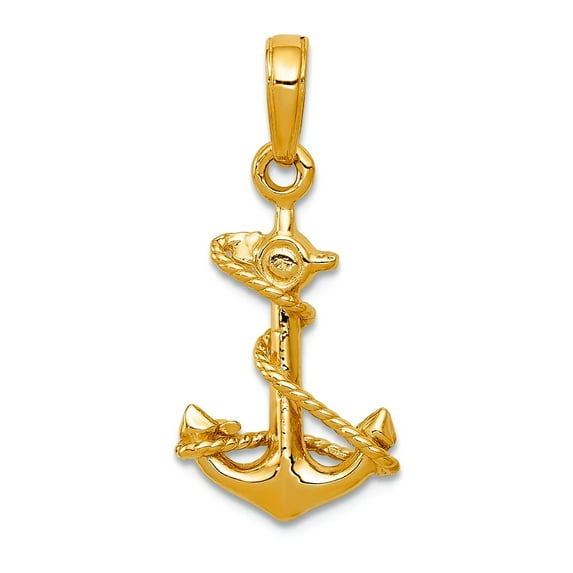 11mm 10k Solid Yellow Gold 3-d Nautical Ship Mariner Anchor With Rope Pendant Necklace Pendant for Women