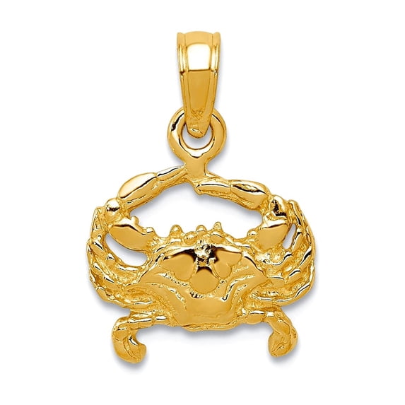 11mm 10k Solid Yellow Gold Crab Pendant Necklace Pendant for Women - .7 Grams