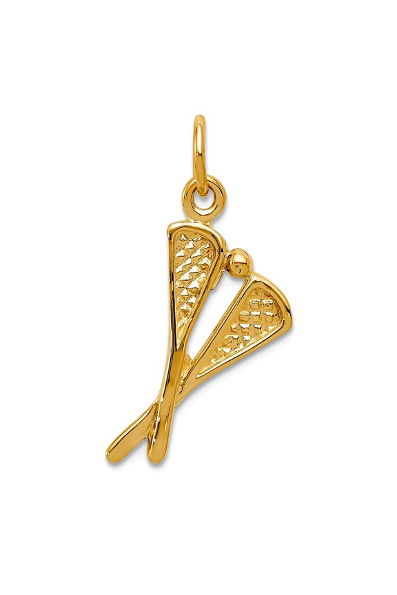 11mm 10k Solid Yellow Gold Polished Lacrosse Sticks Charm Pendant Necklace for Women - .8 Grams