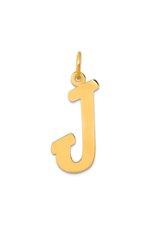 11mm 10k Solid Yellow Gold Small Script Letter Name Personalized Monogram Initial J Charm Pendant Necklace for Women