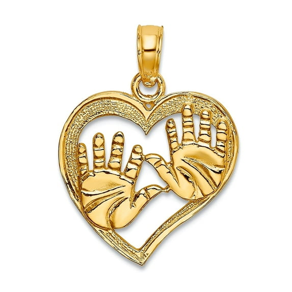 11mm 14k Gold Double Hand Prints In Love Heart Pendant Necklace Cut-out Pendant for Women