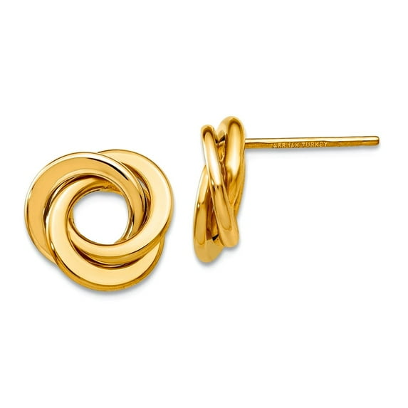 14k Solid Yellow Gold Polished Intertwined Circles Post Earrings 11x11mm Wide Stud Earring for Women