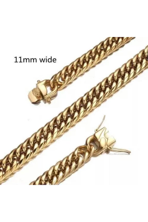 11mm~21mm Miami Double Cuban Link Chain 18K Gold Plated Titanium Steel Necklace