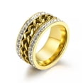 thumbnail image 1 of 11mm Black/Gold/Rainbow Cz Band Men's Stainless Steel Spinner Chain Wedding Ring, 1 of 9