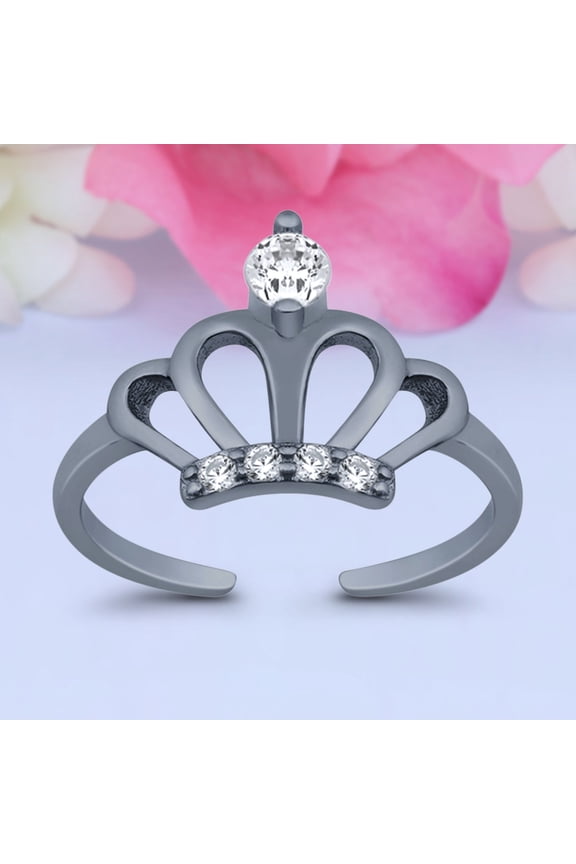 11mm Crown Toe Band Ring 925 Sterling Silver Thin Adjustable Stylish Rings For Women
