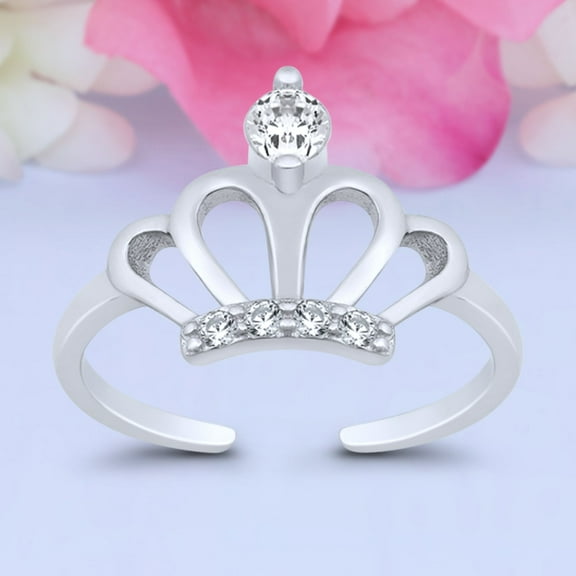 11mm Crown Toe Band Ring 925 Sterling Silver Thin Adjustable Stylish Rings For Women