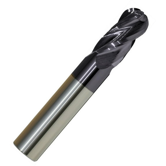 11mm Diameter 4 Flute Single Ball TiALN Carbide End Mill, 25mm Length of Cut, 76mm Overall Length