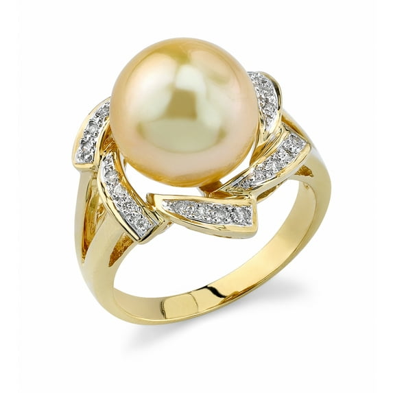 11mm Golden South Sea Cultured Pearl & Diamond Nova Ring in 18K Gold