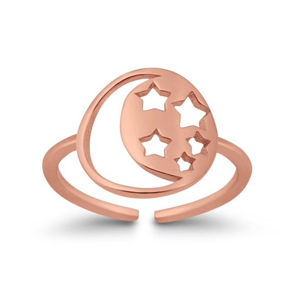 11mm-Moon & Stars Toe Band Ring 925 Sterling Silver Thin Adjustable Stylish Rings for Women