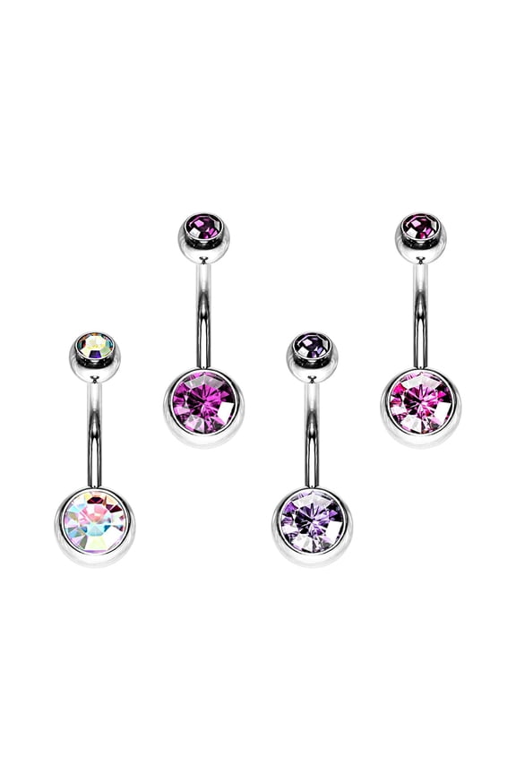 11mm Navel Rings Cubic Zirconia Bezel Set Topaz Double Jeweled 14G 7/16" Belly Button Ring CZ Assorted Colors
