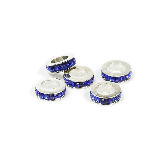 11mm Pack Of 5 Deep Blue Cz Large Hole Wheel Spacers ForJewelry Making
