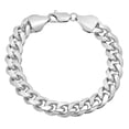 thumbnail image 1 of 11mm Polished Rhodium Plated Beveled Curb Chain Bracelet, 9.5 inches, 1 of 7