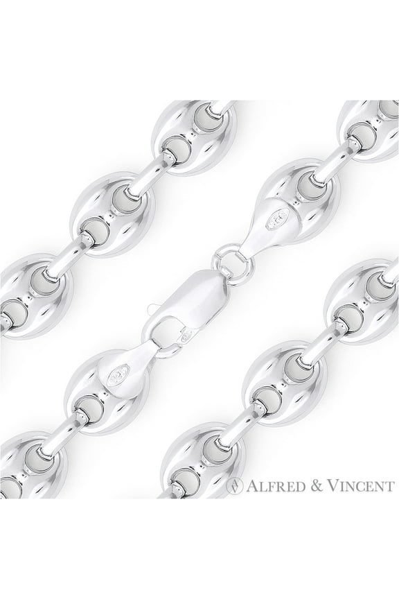 11mm Puffed Marina / Mariner Link Italian Chain Necklace in .925 Sterling Silver