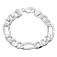 thumbnail image 1 of 11mm Solid .925 Sterling Silver Flat Figaro Chain Link Bracelet, 8 inches, 1 of 7