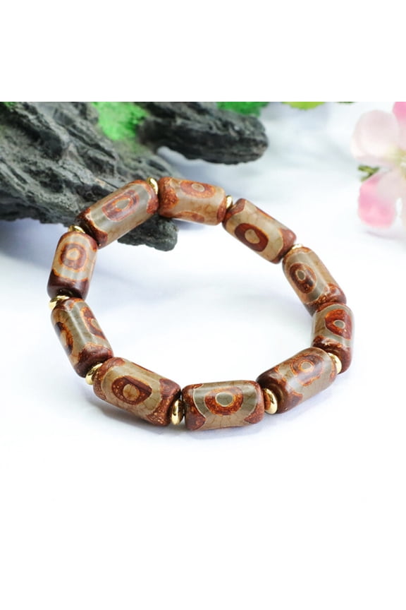11mm Three Eye Dzi Bead Bracelet Tibetan Style Lucky Amulet Vintage Buddhist Jewelry Talisman for Men Women Meditation