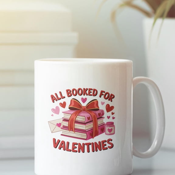 11oz All Booked for Valentines Mug | Book Lover Valentine Mug | Reader Coffee Cup | Funny Valentine Gift for Introverts