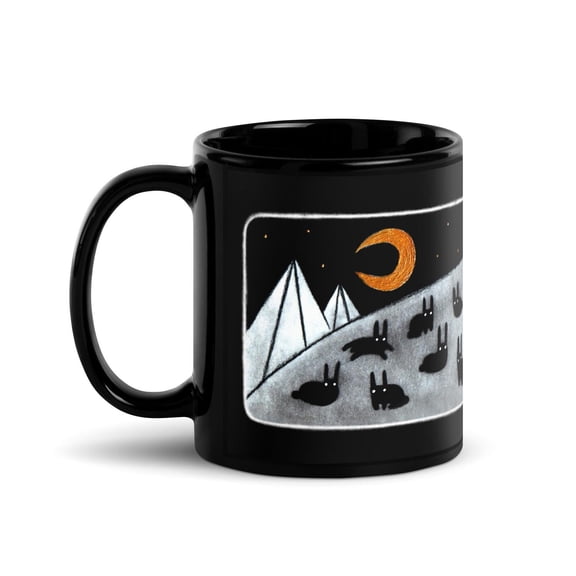 11oz BLACK COFFEE MUG Black Rabbit Moon Tea Gothic Birthday Housewarming Quirky Whimsical Art Cute Animals Bunny Lover Kawaii Spring Finds