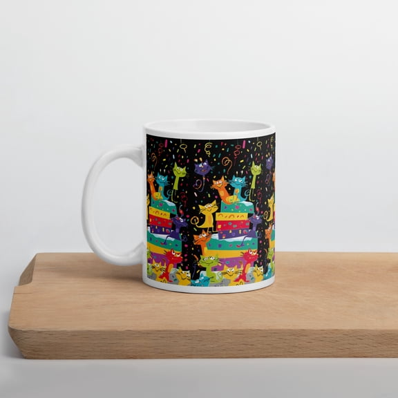 11oz Birthday Celebration Cartoon Cats Ceramic Mug