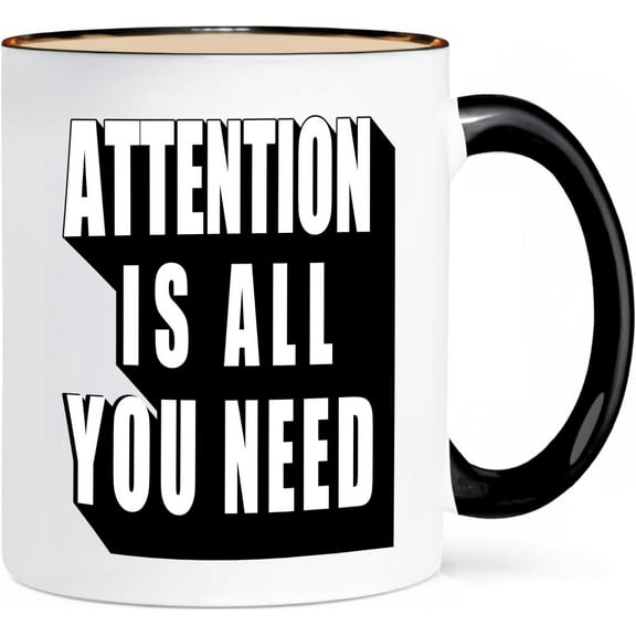11oz Black Inner Mug - Attention Is All You Need - AI-Inspired Typography Coffee Cup, A unique and thoughtful gift for programmers, data scientists, and AI lovers.