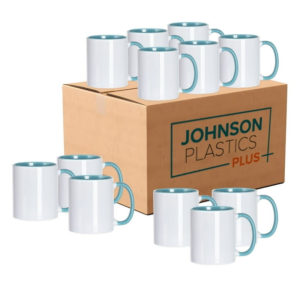 JPPlus 11oz Sublimation Mugs with Colored Handles & Interiors. Tazas para Sublimar, Bulk Mugs for Custom Designs & Branding. Bulk Sublimation Mugs (12, Ocean Blue)
