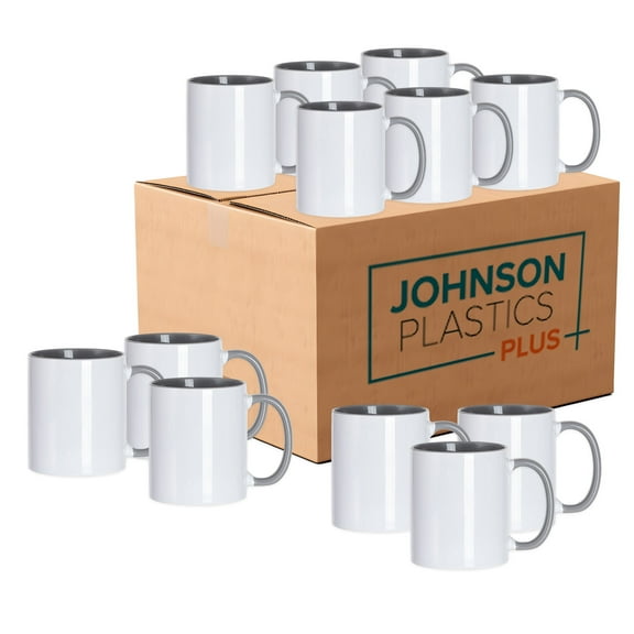 JPPlus 11oz Sublimation Mugs with Colored Handles & Interiors. Tazas para Sublimar, Bulk Mugs for Custom Designs & Branding. Bulk Sublimation Mugs (12, Grey)