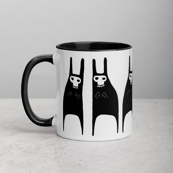 11oz COFFEE MUG Skull Rabbits Goth Birthday Housewarming Gifts Weird Funny Quirky Whimsical Art Gothic Punk Emo Weird Creepy Black Bunny