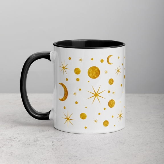 11oz COFFEE MUG Stars And Moon Outer Space Celestial Folk Art Birthday Gifts Quirky Whimsical Space Crescent Moon Magic Weird Astronomy