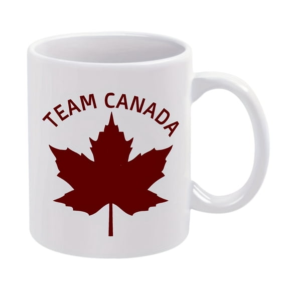 11oz Canadian maple leaf ceramic coffee mug. Handcrafted, durable construction, suitable for both summer and winter drinks. Doubles as daily water cup, festive decorative piece and patriotic drinkwar