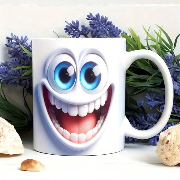 11oz Ceramic Coffee Mug With Animated Face Design - Funny Smile Character Tea Cup - Novelty Drinkware For Hot And Cold Beverages - Ideal For Christmas, Thanksgiving, Birthday, And