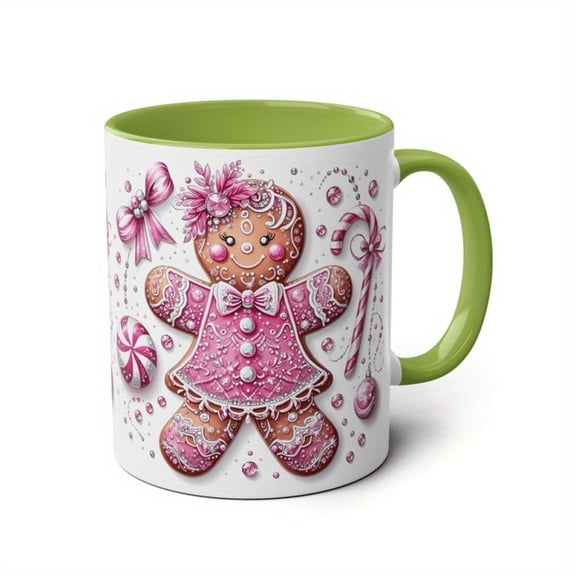 11oz Ceramic Coffee Mug with Double Sided Pink Cookie Design Reusable Insulated Cup Hot Cold Beverages Comfortable Grip Birthdays Christmas Parties Ho