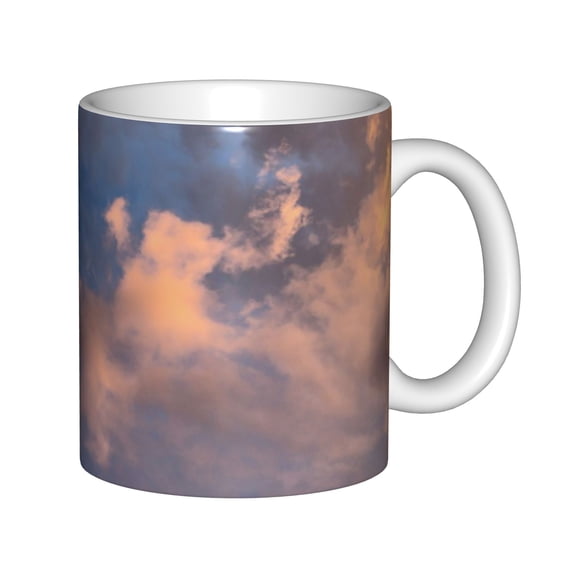 11oz Ceramic Coffee Mug, Dreamy Pastel Pink & Blue Sunset Cloud Sky Art, Serene Nature Scenery Tea Cup for Relaxing Daily Beverages