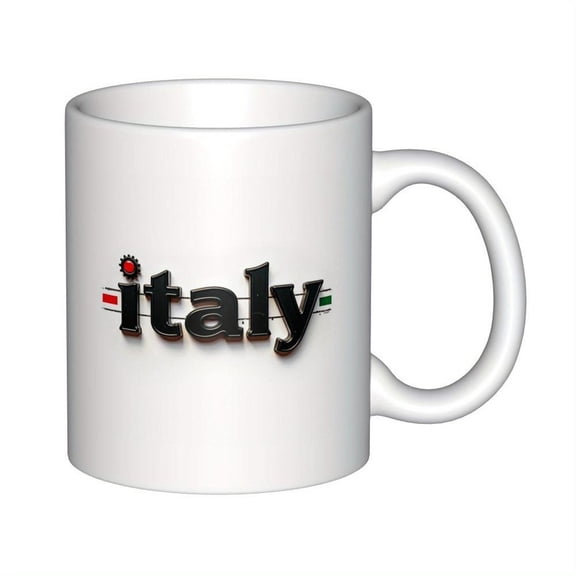 11oz Ceramic Coffee Mug with Italy Themed Typography Design Funny ITALY Text White with Red Black White Accents Durable Drinkware Hot Cold Beverages B
