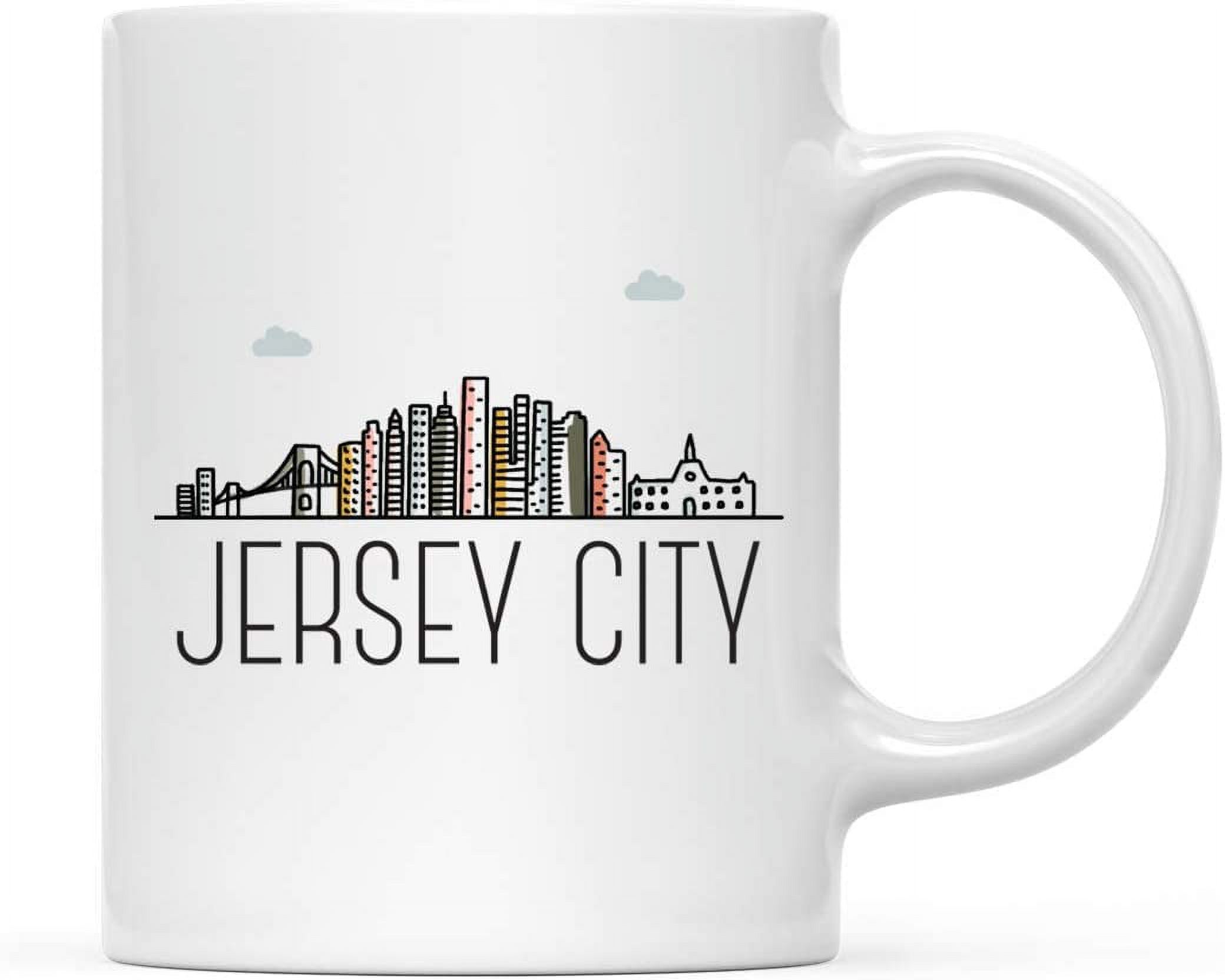11oz. Ceramic Coffee Mug , Jersey City, Colorful City Skyline Graphic