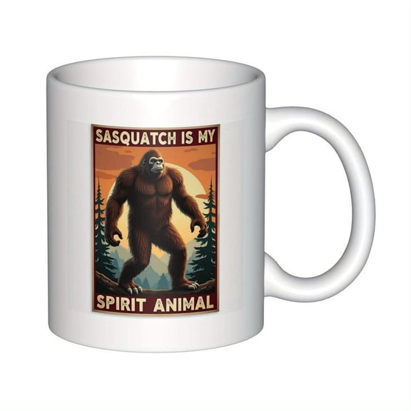 11oz Ceramic Coffee Mug with Sasquatch Spirit Animal Design Humorous Bigfoot Poster Art Durable Heat Retaining Cup Hot Cold Drinks Funny Birthdays Chr
