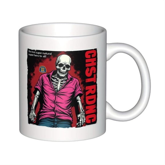 11oz Ceramic Coffee Mug with Skeleton Superhero Art Funny Novelty Men Women Durable Drinkware Hot Cold Beverages Birthdays Christmas Holidays Coffee G