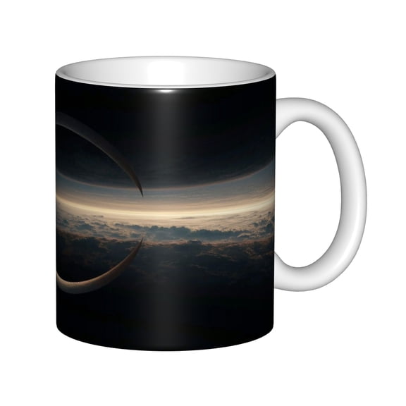 11oz Ceramic Coffee Mug with Celestial Ring and Dark Clouds Space Print, White Tea Cup Gift for Astronomy Lovers and Office Home Use