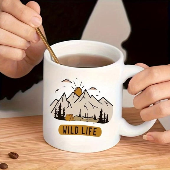 11oz Ceramic Coffee Mug with Mountain Design Insulated Reusable Dishwasher and Microwave Multipurpose Drinkware Summer Camp Adventure Essential