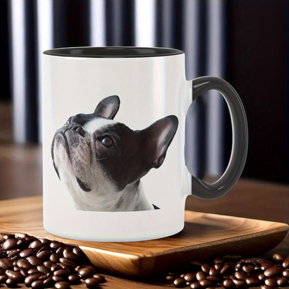 11oz Ceramic French Bulldog Mug Black White Dog Design Double Sided Print Coffee Lovers Friends and Dog Owners Ideal Christmas and Cafe Use Festive It