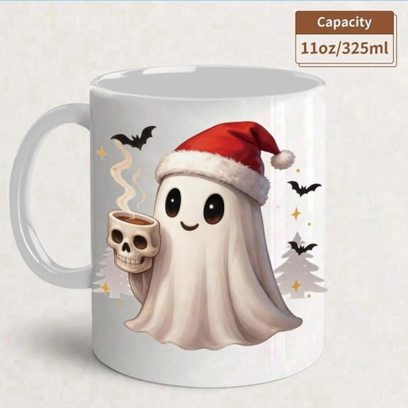 11oz Ceramic Mug with Cute Smiling Face Spooky Cute Design Giblets like Character Hot Cold Drinks Multi Holiday Use Halloween Christmas Easter Hand Wash Only Reusable Cup Parties s