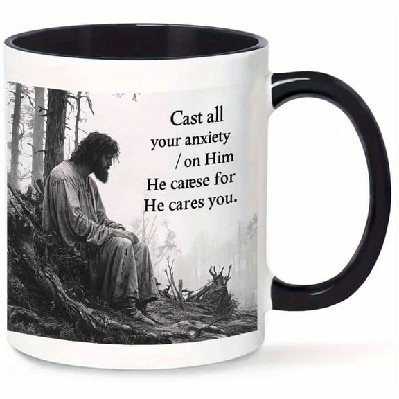 11oz Ceramic Mug with Inspirational Quote Cast All Your Anxiety on Lord High Quality Durable Coffee Cup Home Office or Camping Ideal Christian Home Drinkware Spiritual Mug Durable Cerami